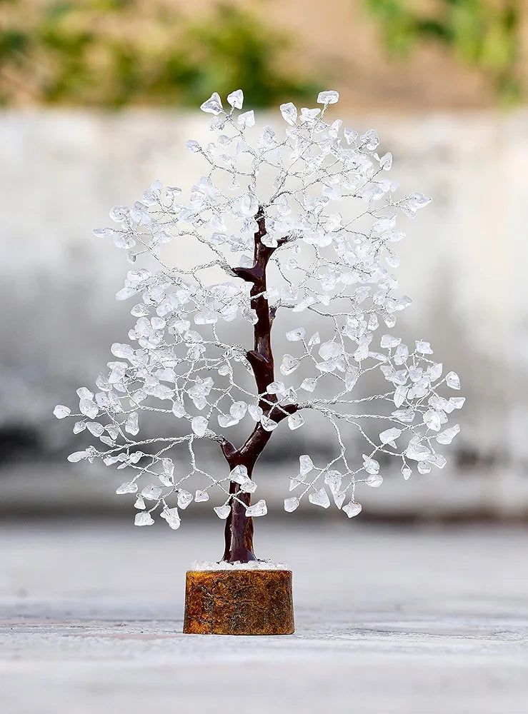 Crocon Clear Quartz Gemstone Money Tree Feng Shui Bonsai Silver Wire
