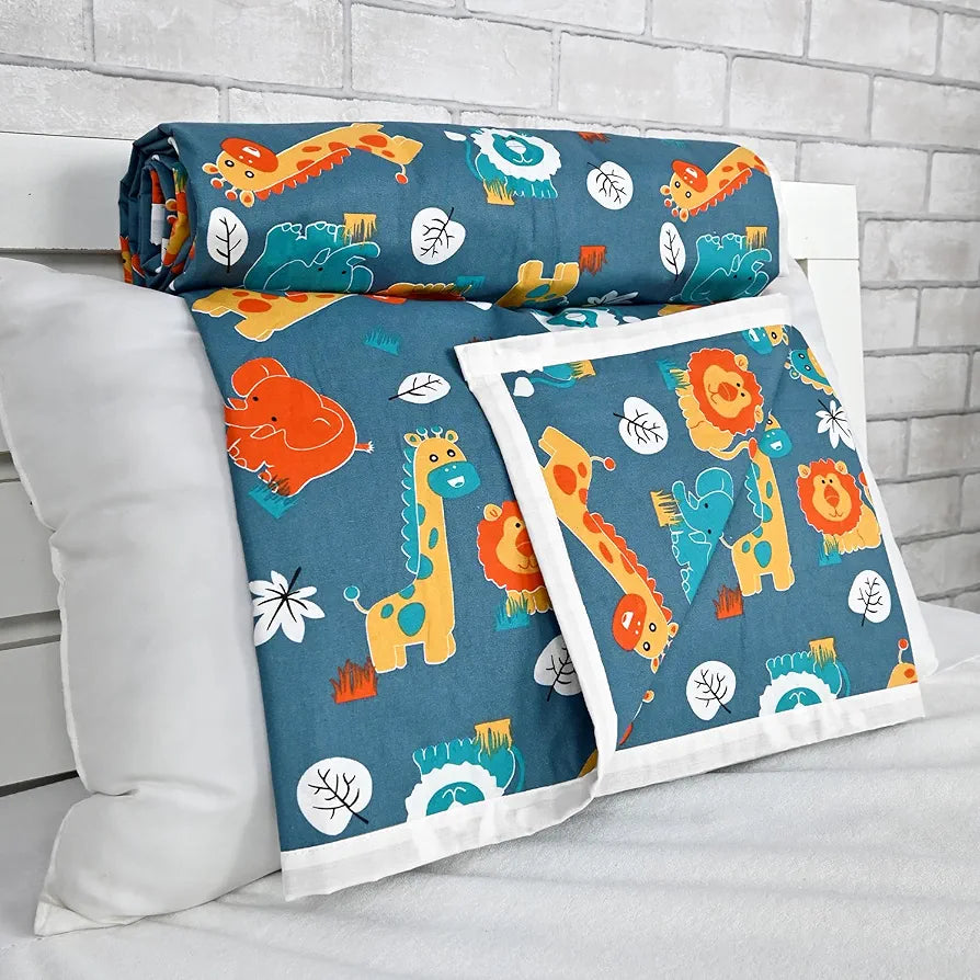 Divine Casa Pure Cotton Printed Single Dohar 120 GSM Soft & Lightweight Throw Blanket Colour Iris Deep