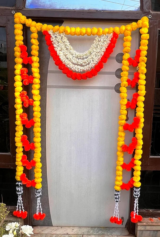 Artificial Marigold Bandhanwar with Gajra & Tuberose Strings 40 Inch Yellow Mango Flower Toran Gajra Marigold Tuberose Strings Bandanwar