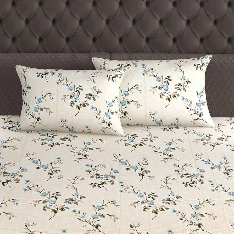 Divine Casa 100% Cotton Bedsheet for King Size Bed Modern Printed Design with 2 Pillow Covers Colour Floral Gold
