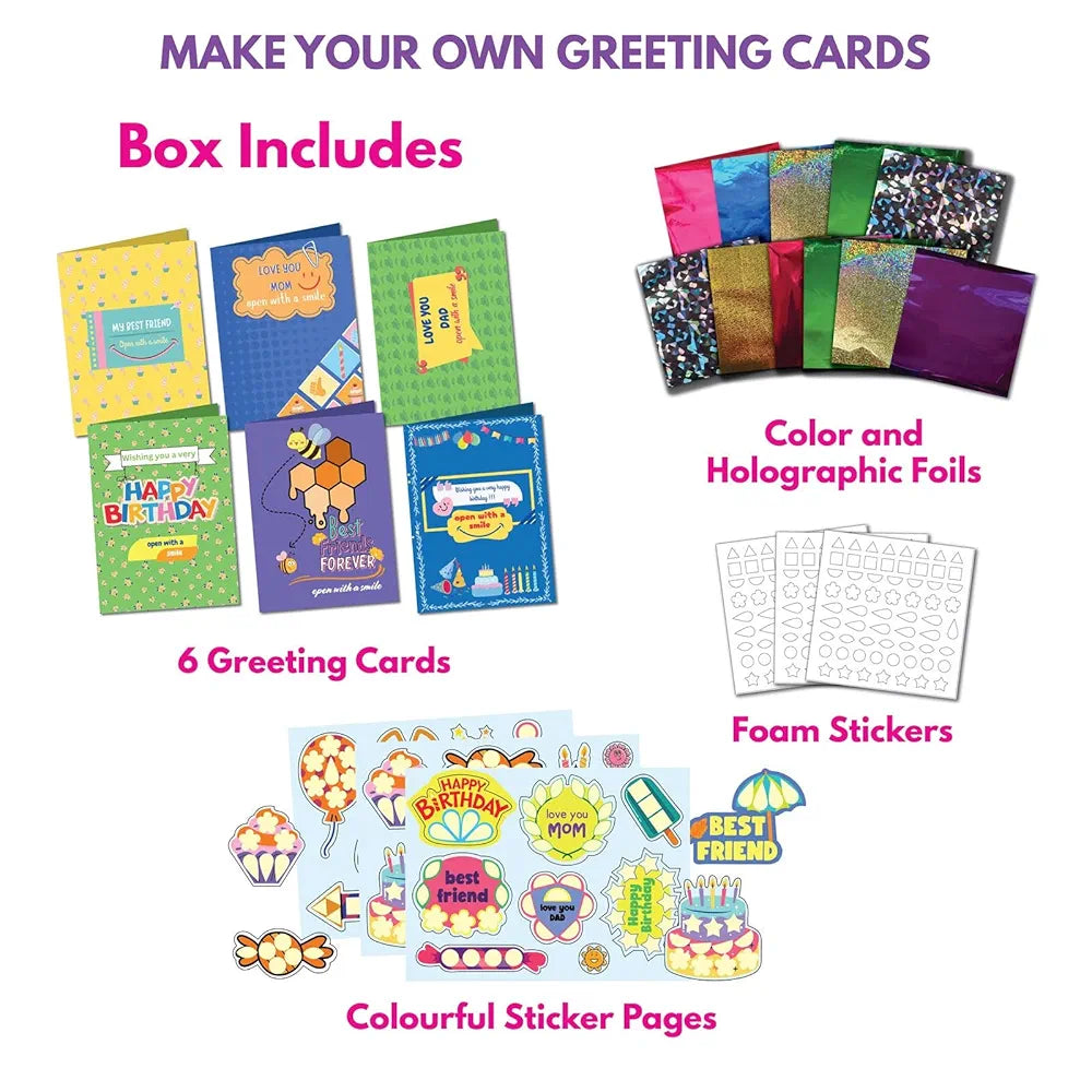 SparkLPlay Greeting Card Making Kit for Kids | DIY Craft Kit with 6 Cards, Foil Art & Stickers | Art & Craft Activity for Girls & Boys Ages 4-9 | Birthday Gift for Kids