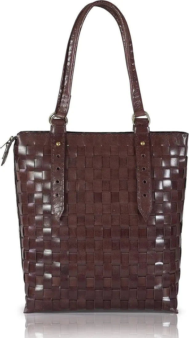 Goatter Genuine Leather Handmade Women's Tote Bag, Dark Brown Color