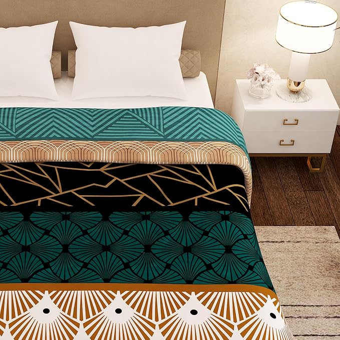 Story@Home Blanket Polyester All-Season AC Double Size Finley Blanket Soft | Colour Teal & Black