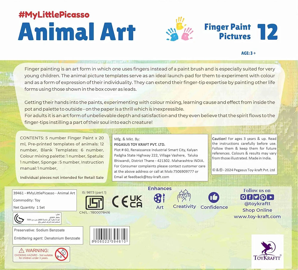 TOYKRAFTT Child Safe Finger Painting Kit to Paint Animal Pictures, Gift for Boys and Girls, Non Toxic Child Safe Colours, Painting book for kids 3-5 Year Old