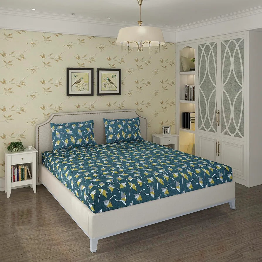 Status Contract Spring Summer Collection Rich Double Bedsheet with 2 Pillow Colour Green