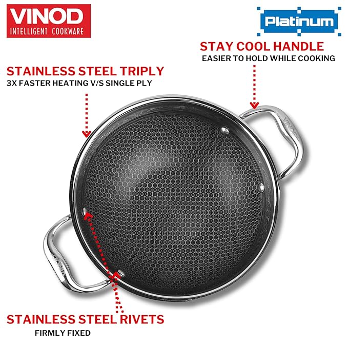 Vinod Platinum SAS Pro Extra Deep Kadai/Kadhai - 26 Cm | 4.1Litre | Riveted Sturdy Handle | Induction and Gas Stove Compatible