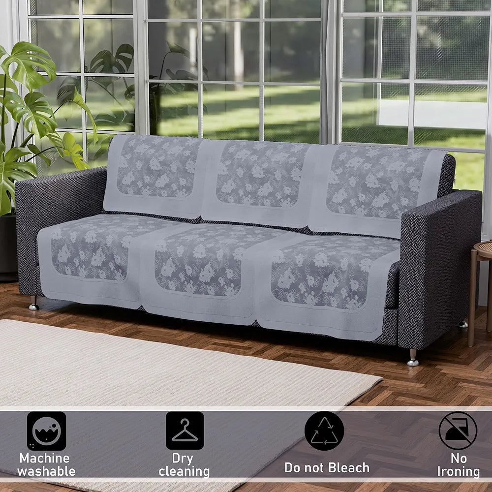 Kuber Industries Set of 10 Net Anti-Skid Sofa Cover 5-Seater Self Net Hawaii Grey