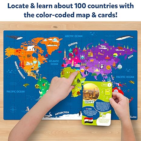 Skillmatics World Map Puzzle Piece Jigsaw Puzzle Educational Toy Geography for Kids