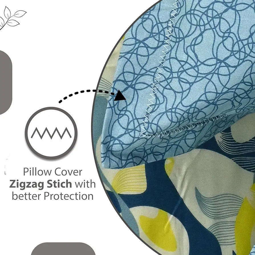 Divine Casa 144 TC 100% Pure Cotton Queen Size Double Bed Bedsheet with 2 Pillow Covers Geo Petals Colour Sky Blue Lemon