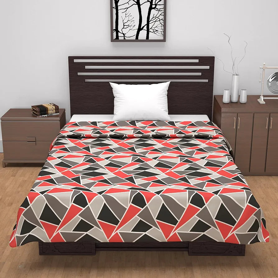 Divine Casa 100% Pure Cotton 120 GSM Reversible Geometric Print Single Bed Dohar for All Season Size TC - 144 Colour Rouge Red
