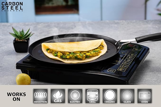 Sumeet Super Smooth Pre Seasoned Carbon Steel (Iron) Flat Dosa Tawa 29.5cm Black