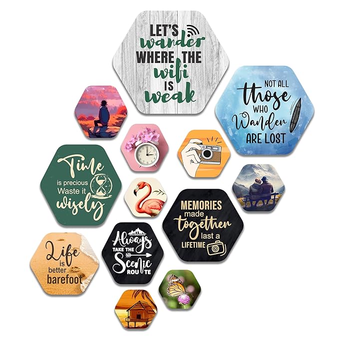 Artvibes Decorative Modern Wooden Wall Hanging Decoration for Home | Quotes Decor Item | Pack of 13 Pieces