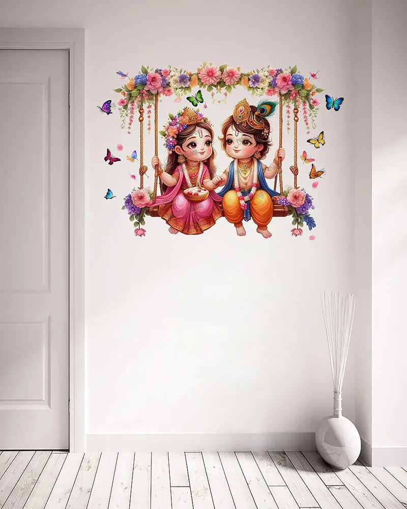 Rng Graphics Pvc Vinyl Krishna Wall Sticker Radha Krishna Wall Stickers Multicolor 55cm X 40cm DW-140L
