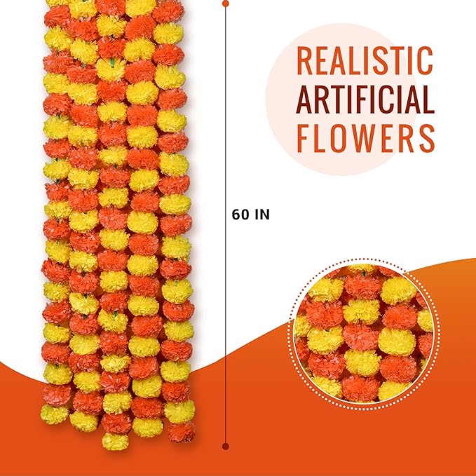 Marigold Fluffy Flowers Multi Color - 5 pcs