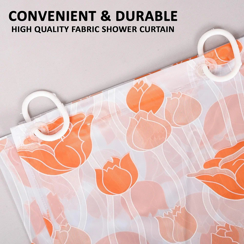 Kuber Industries Shower Curtain Bathroom Shower Curtain 8 Rings Curtain Orange Gulab Blury Transparent