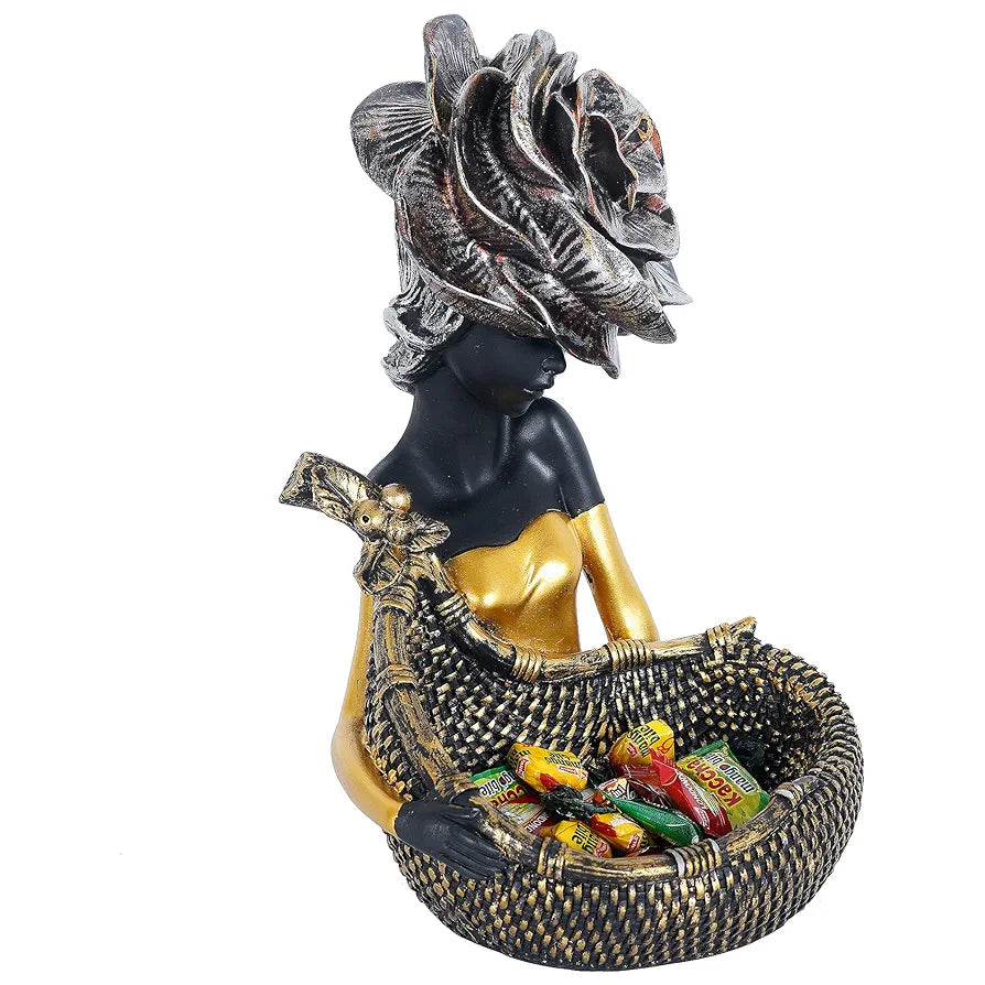 Zart Resin African Tribal Lady with Basket Showpiece for Home Decor