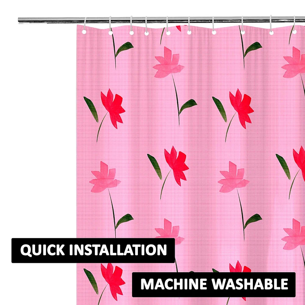 Kuber Industries Shower Curtain Bathroom Shower Curtain 8 Rings Curtain Painting Pink