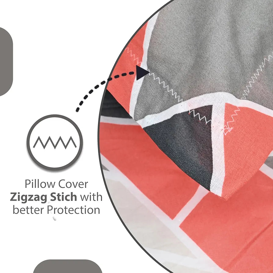 Divine Casa 144 TC 100% Cotton Bedsheet for Single Bed with 1 Pillow Cover Colour Red Grey