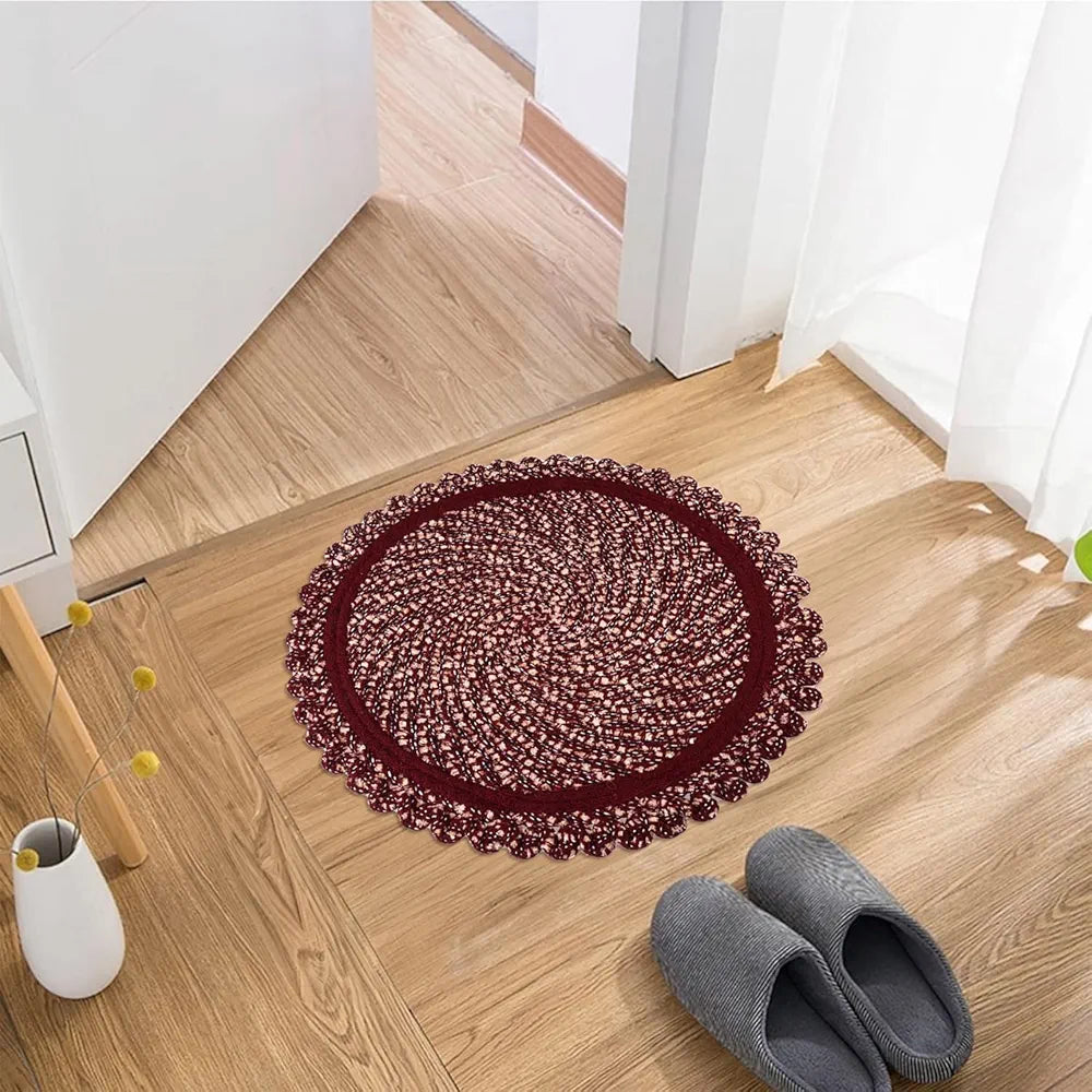 Kuber Industries Door Mat Round Shape Feather Door Mat Large Maroon Colour
