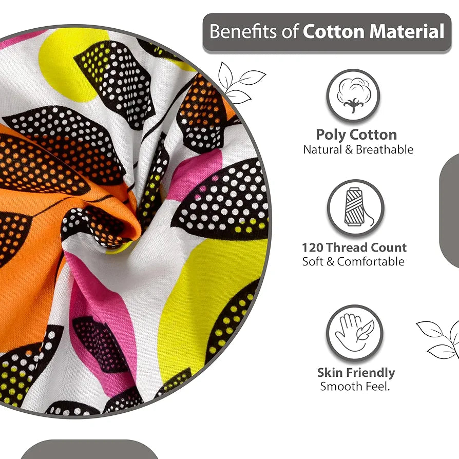 Divine Casa 144 TC Cotton Bedsheet for Double Bed with 2 Pillow Cover Colour Orange & Yellow