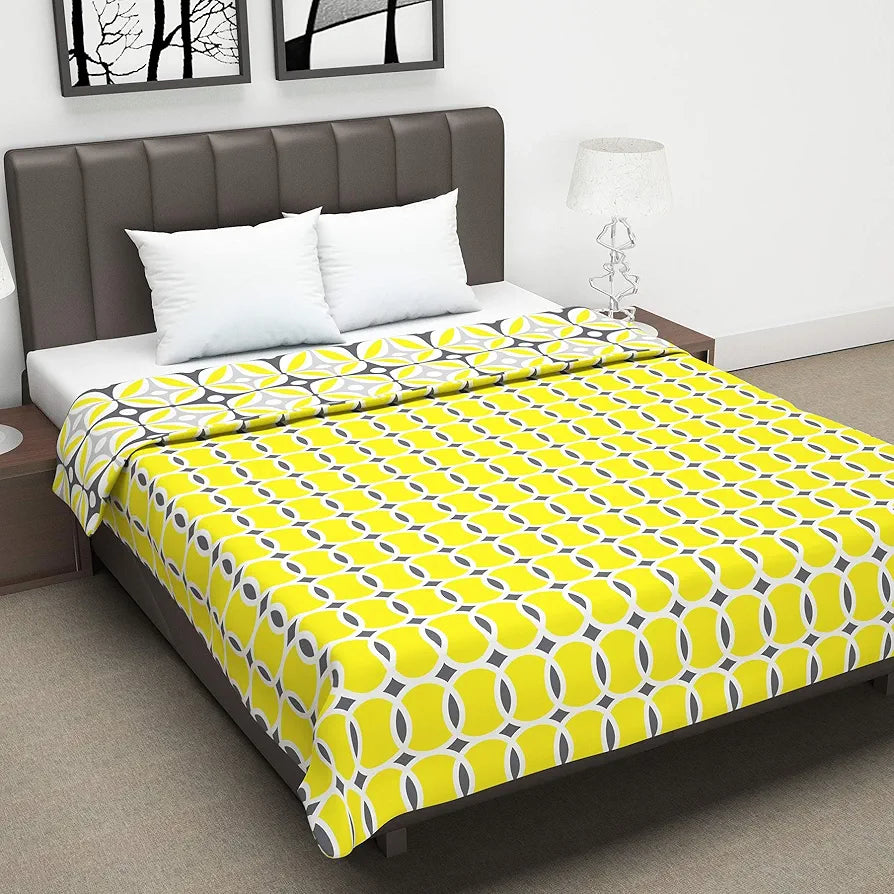 Divine Casa 120 GSM Microfiber Double Dohar Soft & Lightweight Throw Blanket Petal Lattice Pattern Colour Mustard Yellow