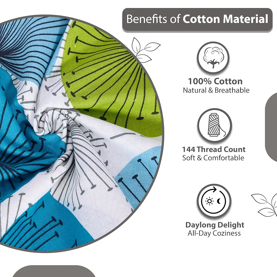 Divine Casa 144 TC Super Soft 100% Cotton Bedsheet for Double Bed  144 Thread Count Floral Colour Aqua