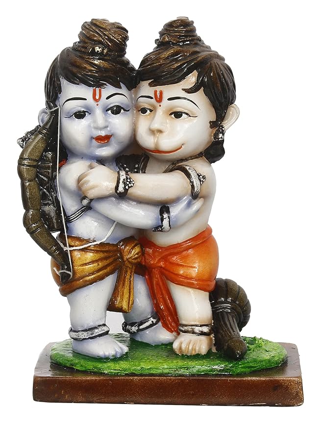 Ecraftindia Handcrafted Polyresin Lord Ram Hugging Lord Hanuman Idol | Auspicious Religious Statue