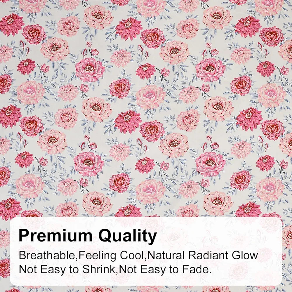 Fresh From Loom Floral Print 240 TC King Size Microfiber Fitted Bedsheet Set Soft & Anti Fade 2 Pillow Covers Included Rose-Offwhite