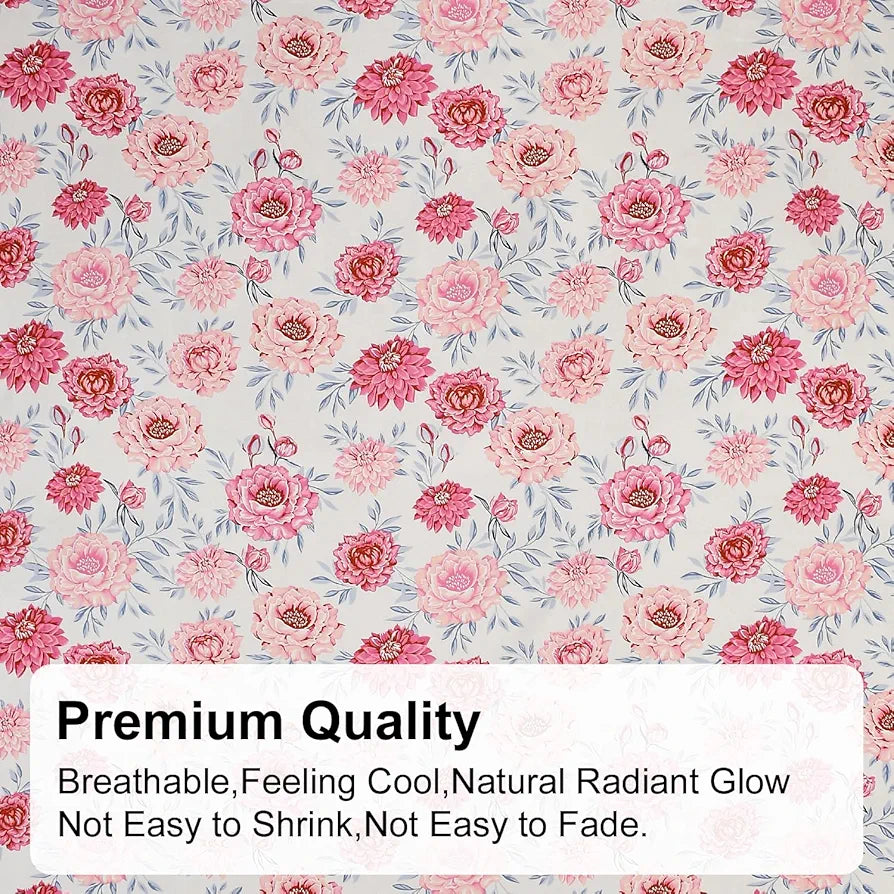 Fresh From Loom Floral Print 240 TC Single Bed Microfiber Bedsheet Set 1 Pillow Covers Rose-Offwhite