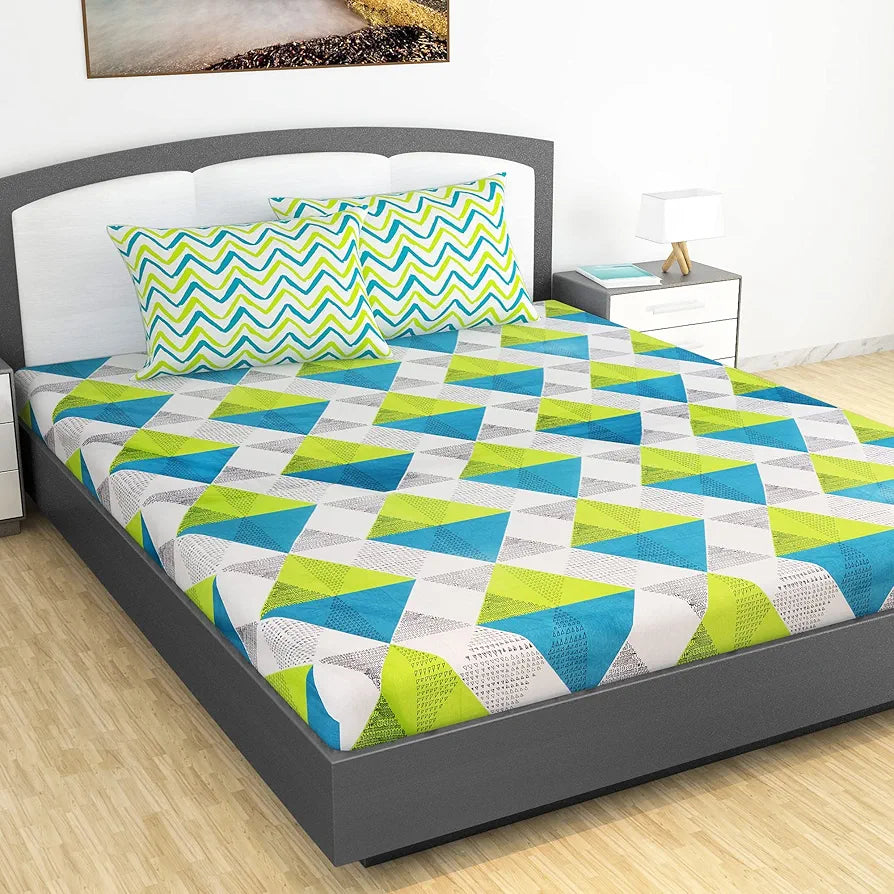 Divine Casa 144 TC 100% Cotton Bedsheet King Size Bed King Size Bedsheet with 2 Pillow Covers Colour Aqua Lime