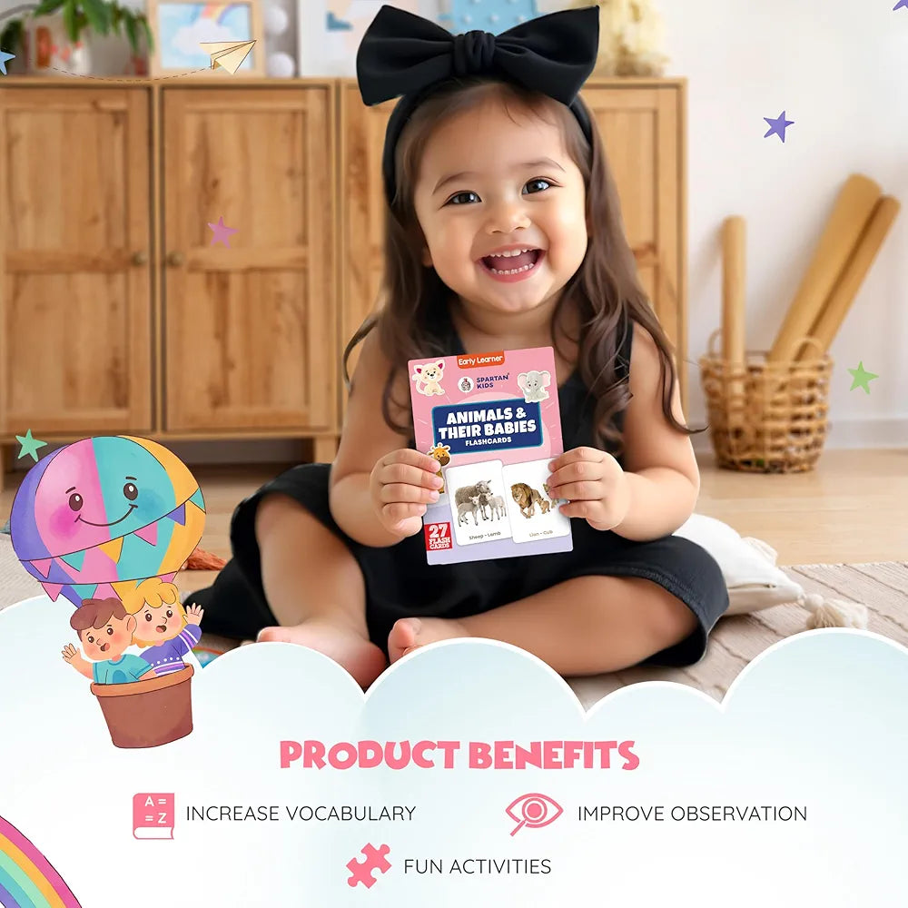 SPARTAN KIDS Animals & Their Babies Flash Cards for Kids | 27 Early Learning Language_Skills Flash Cards Easy & Fun Way of Learning 1 Year to 6 Years Babies