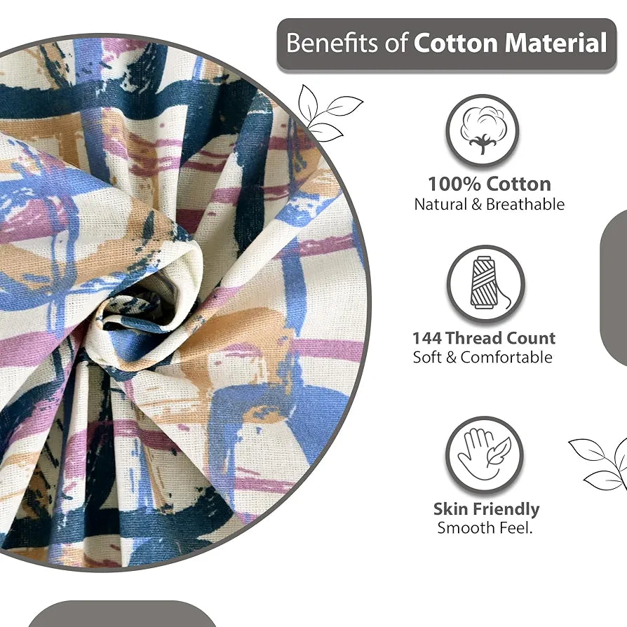 Divine Casa 144 TC Pure Cotton Double Bed Bedsheet with 2 Pillow Covers Abstract Weave Colour Peach Blue