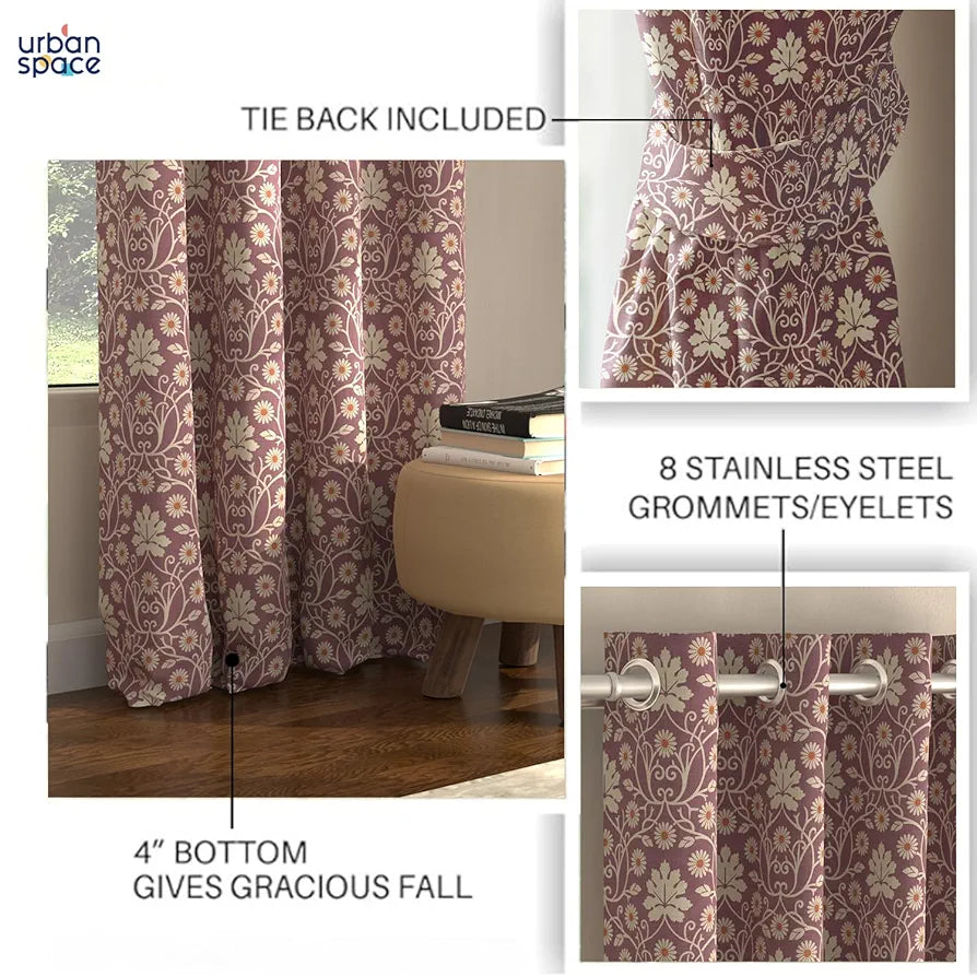 Urban Space Digital Printed Blackout Curtains for Door Bedroom Room Darkening Blackout Kids Decorative Curtains Mystic Wine