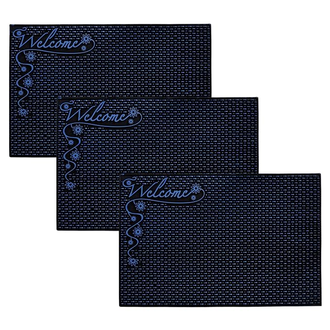 Kuber Industries Door Mat Rubber Mud Trapper Mat Welcome Mat Black & Blue Colour