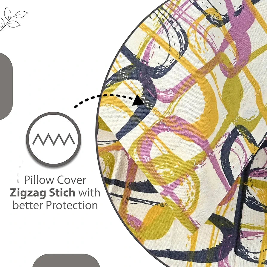 Divine Casa 144 TC Pure Cotton Double Size Bedsheet with 2 Pillow Covers Abstract Weave Colour Purple Yellow