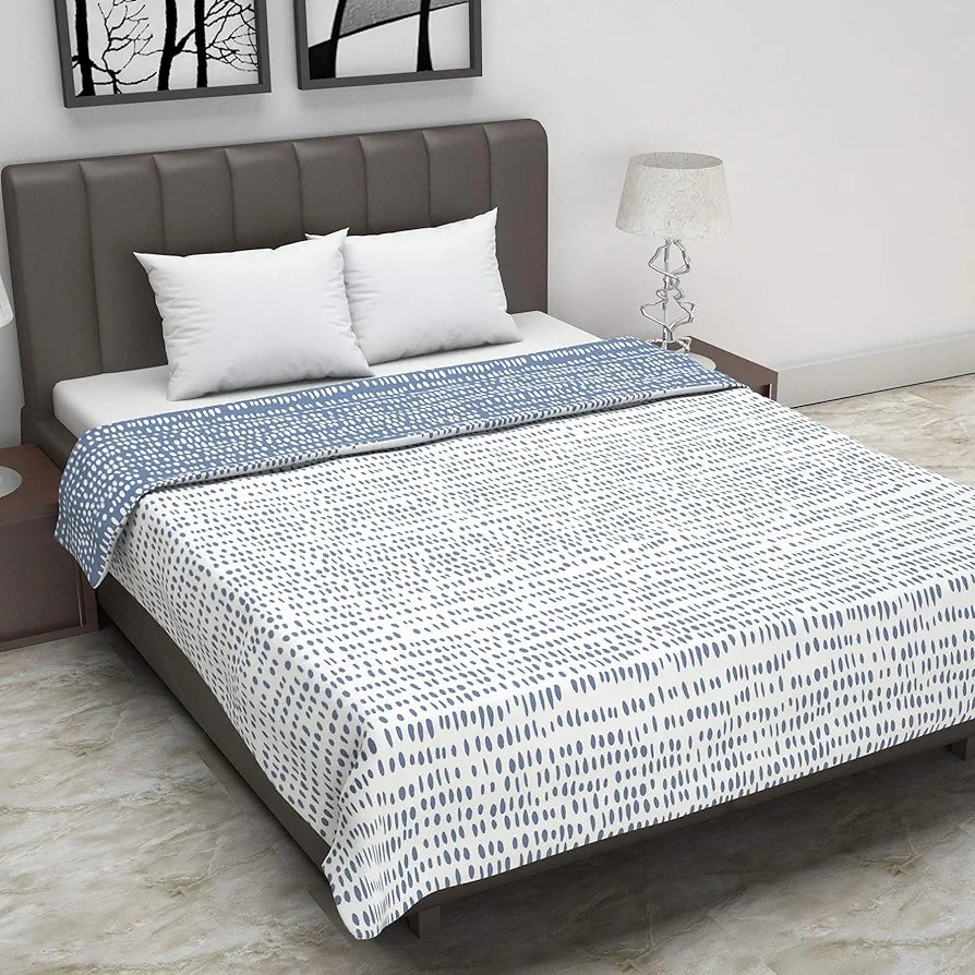 Divine Casa 120 GSM Microfiber Double Dohar Soft & Lightweight Throw Blanket Rain Dash Pattern Colour Rainy Blue