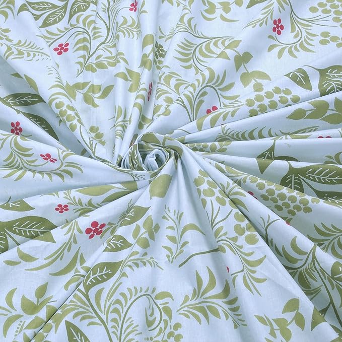 Huesland by Ahmedabad Cotton 144 TC King Size Bedsheet Cotton with 2 Pillow Covers | Botanical Bliss | White & Green