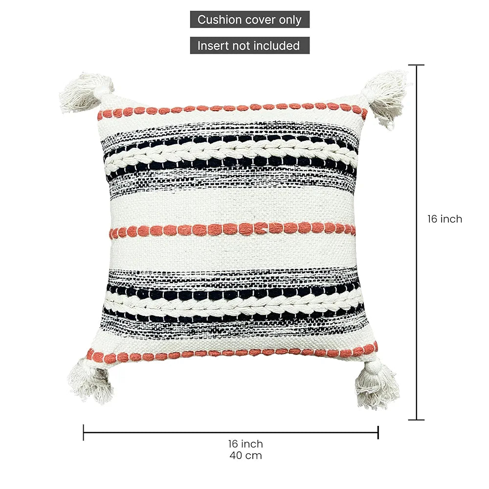 Sajavat Home Hand-Knitted Pure Cotton 3 Seater Sofa Throw & Cushion Cover Colour Beige Throw & Multi Cushion