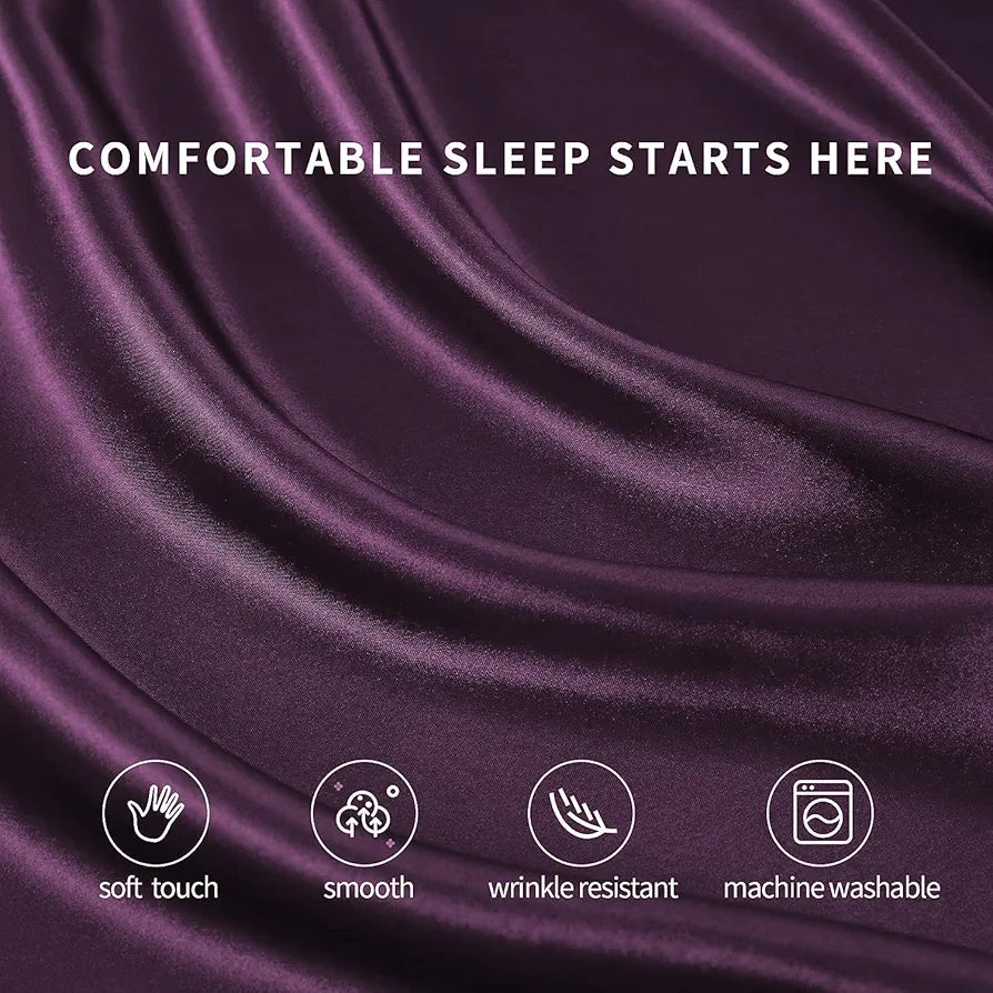 Cloth Fusion Satin Bedsheet for Queen Size Bed Set of 1 Satin Sheet 2 Pillow Covers Wine