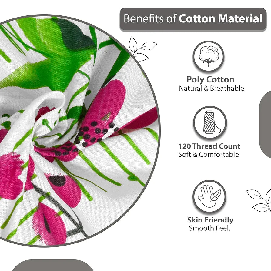 Divine Casa 144 TC Cotton Bedsheet for Double Bed with 2 Pillow Cover Colour Mint Pink