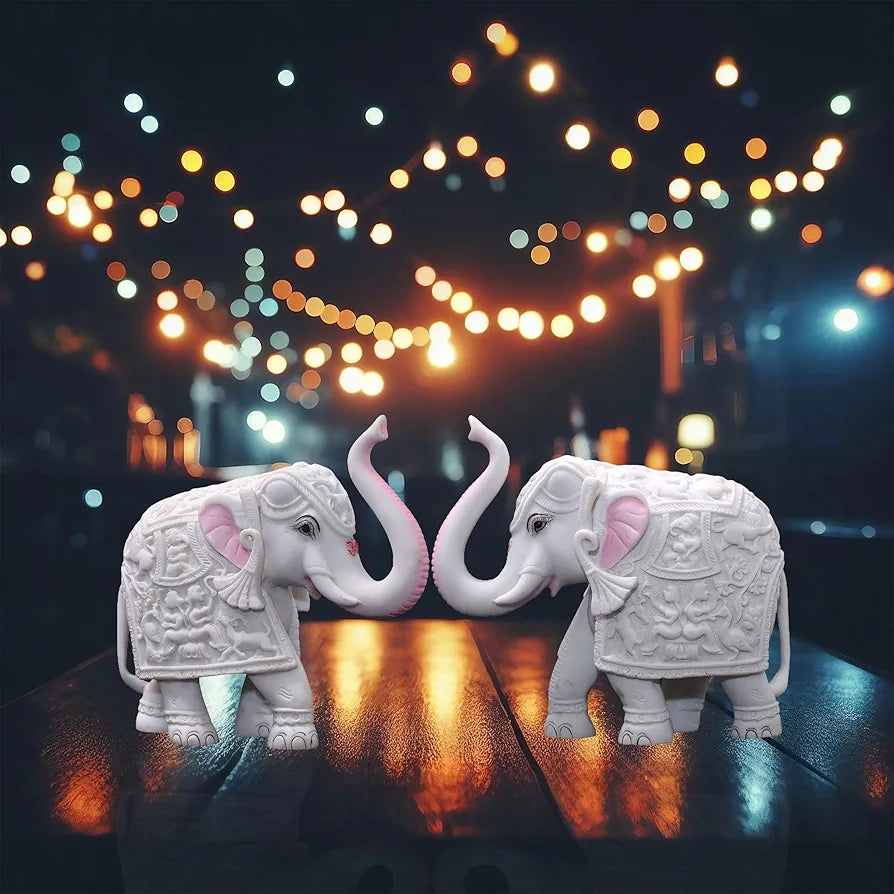 Kraftskala Pack of 2 White Elephant Showpieces Home Decor