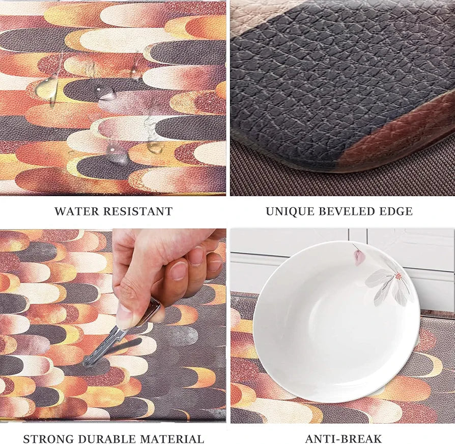 Luxe Home Columbo Anti-Fatigue Kitchen Mat Slip Cushioned Comfort Mat Stylish Feather Pattern Standing Desk Mat Colour Lightning