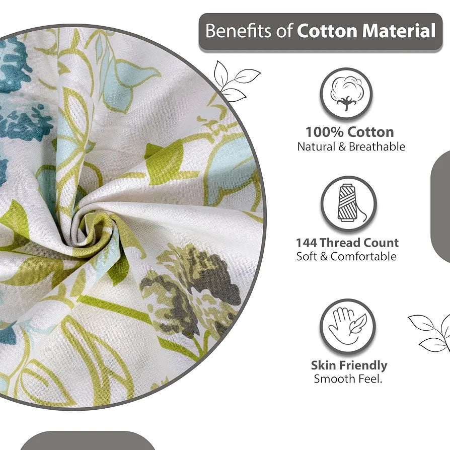 Divine Casa 144 TC Super Soft 100% Cotton Bedsheet for Double Bed  144 Thread Count Floral Colour Green Blush
