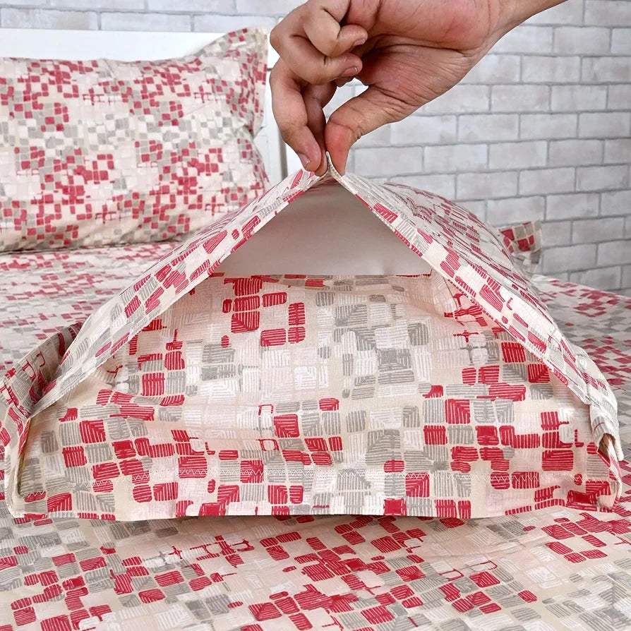 Divine Casa 144 TC Pure Cotton Double Bed Bedsheet with 2 Pillow Covers Mosaic Bloom Colour Ivory Red