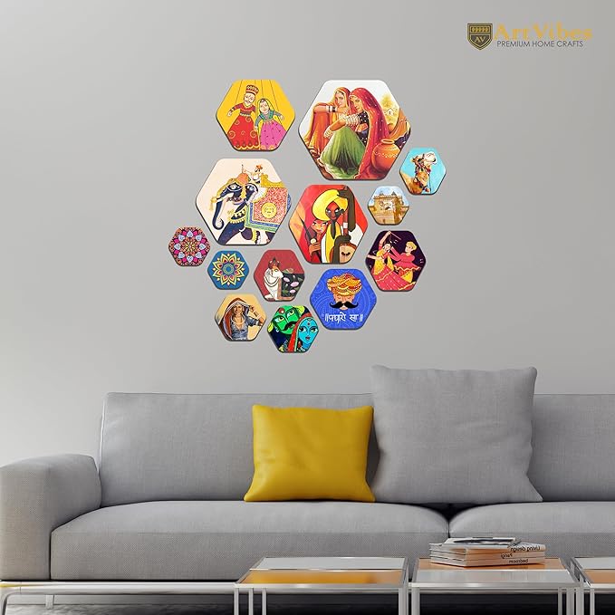 Artvibes Decorative Modern Wooden Wall Hanging Decoration for Home | Pack of 13 Pieces