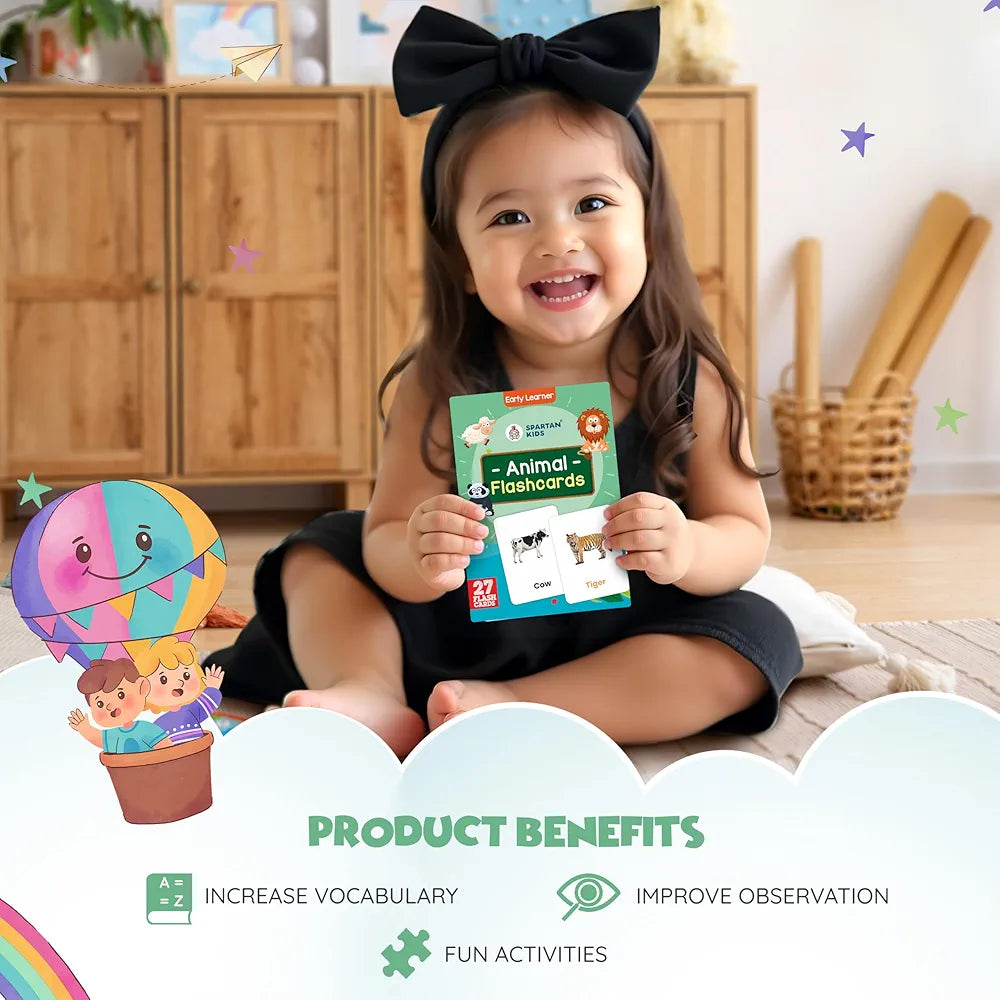 SPARTAN KIDS® Animal Flash Cards for Kids | 27 Early Learning Flash Cards Easy & Fun Way of Learning 1 Year to 6 Years Babies