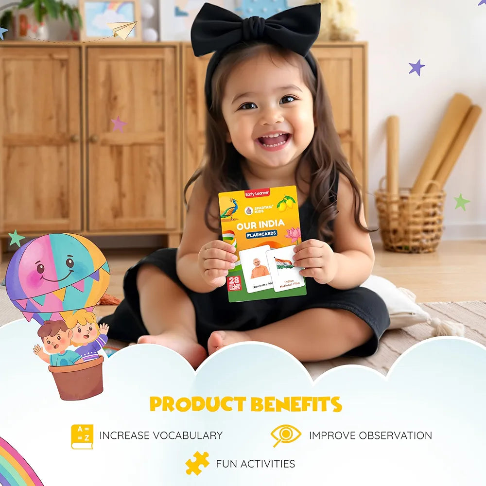 SPARTAN KIDS® Our India Flash Cards for Kids | 28 Early Learning Flash Cards Easy & Fun Way of Learning 1 Year to 6 Years Babies