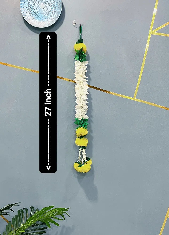 Handmade Artificial Jasmine Gajra Toran Marigold Garland Rajnigandha Tassels with Bells Traditional Decor for Diwali/Wedding/Festivals