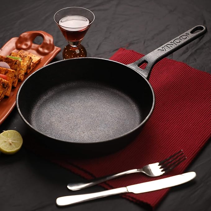 Vinod Legacy Pre Seasoned Cast Iron/Loha Frypan - 22 cm | Naturally Non Stick Skillet Pan for Frying