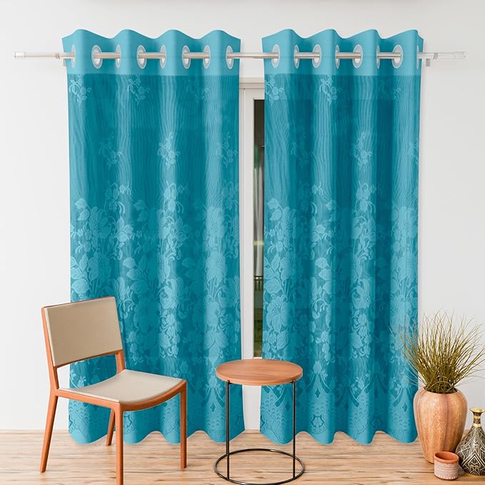 Kuber Industries Door Curtains Premium Drapes for Bedroom with 8 Rings SY27 Green Colour